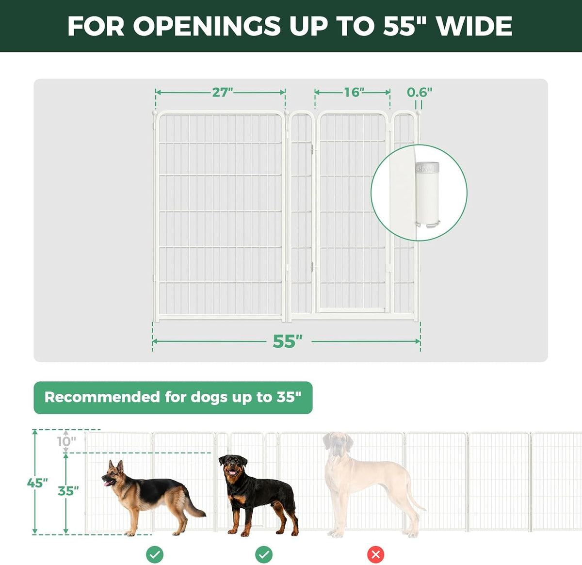 Dog Gate, Extra Wide Adjustable for Openings Up to 183", 24" H