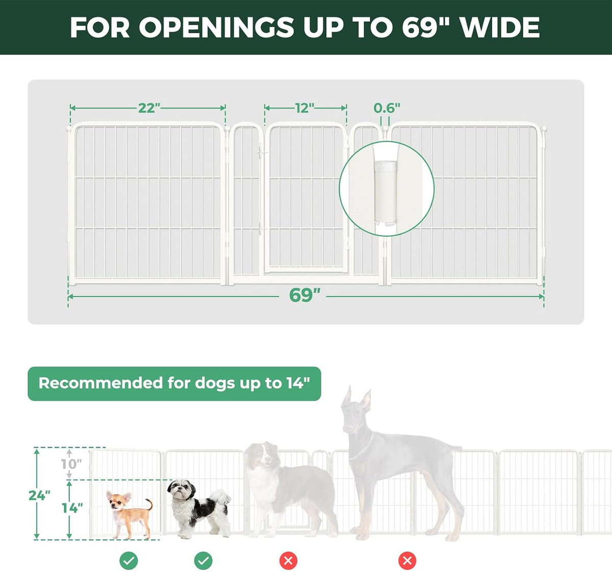 Dog Gate, Extra Wide Adjustable for Openings Up to 183", 24" H