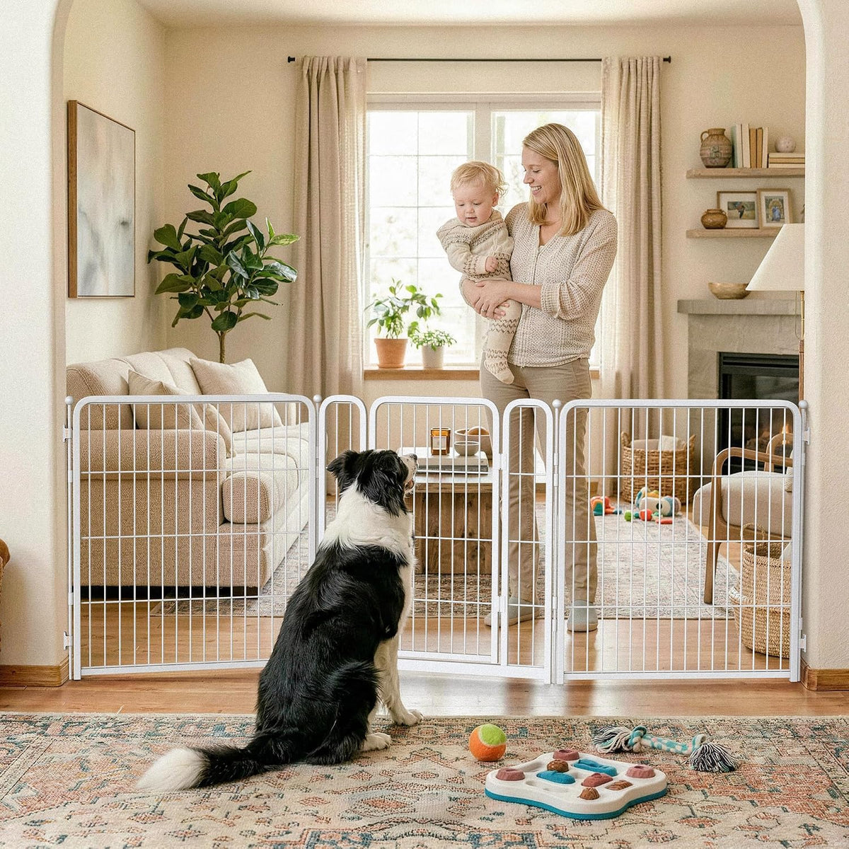 Dog Gate, Extra Wide Adjustable for Openings Up to 183", 24" H