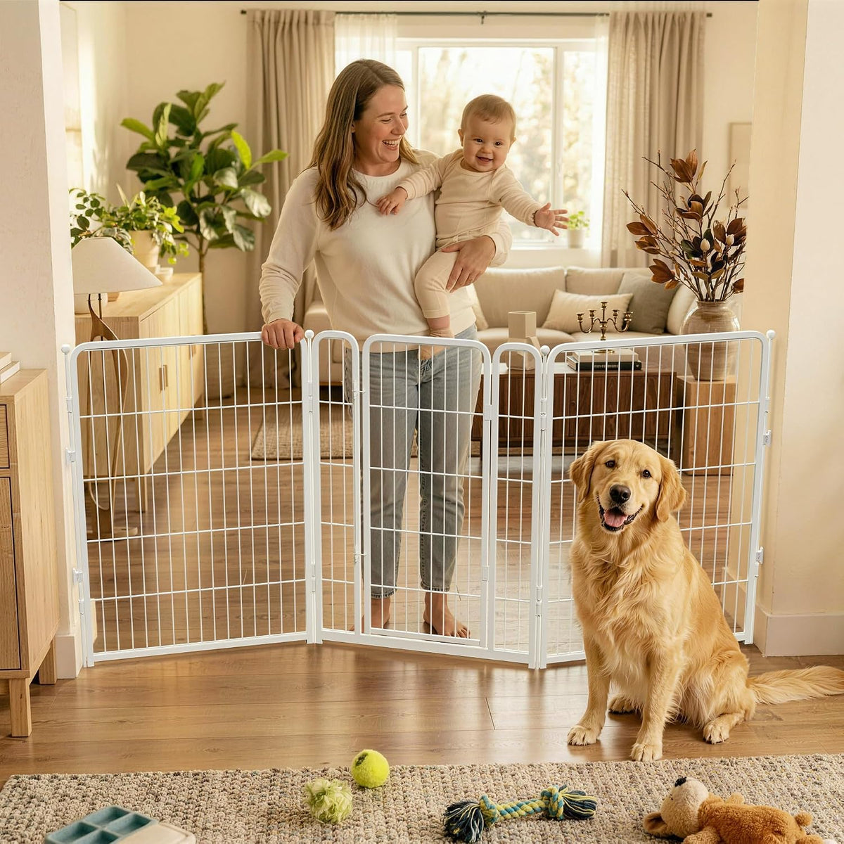 Dog Gate, Extra Wide Adjustable for Openings Up to 183", 24" H