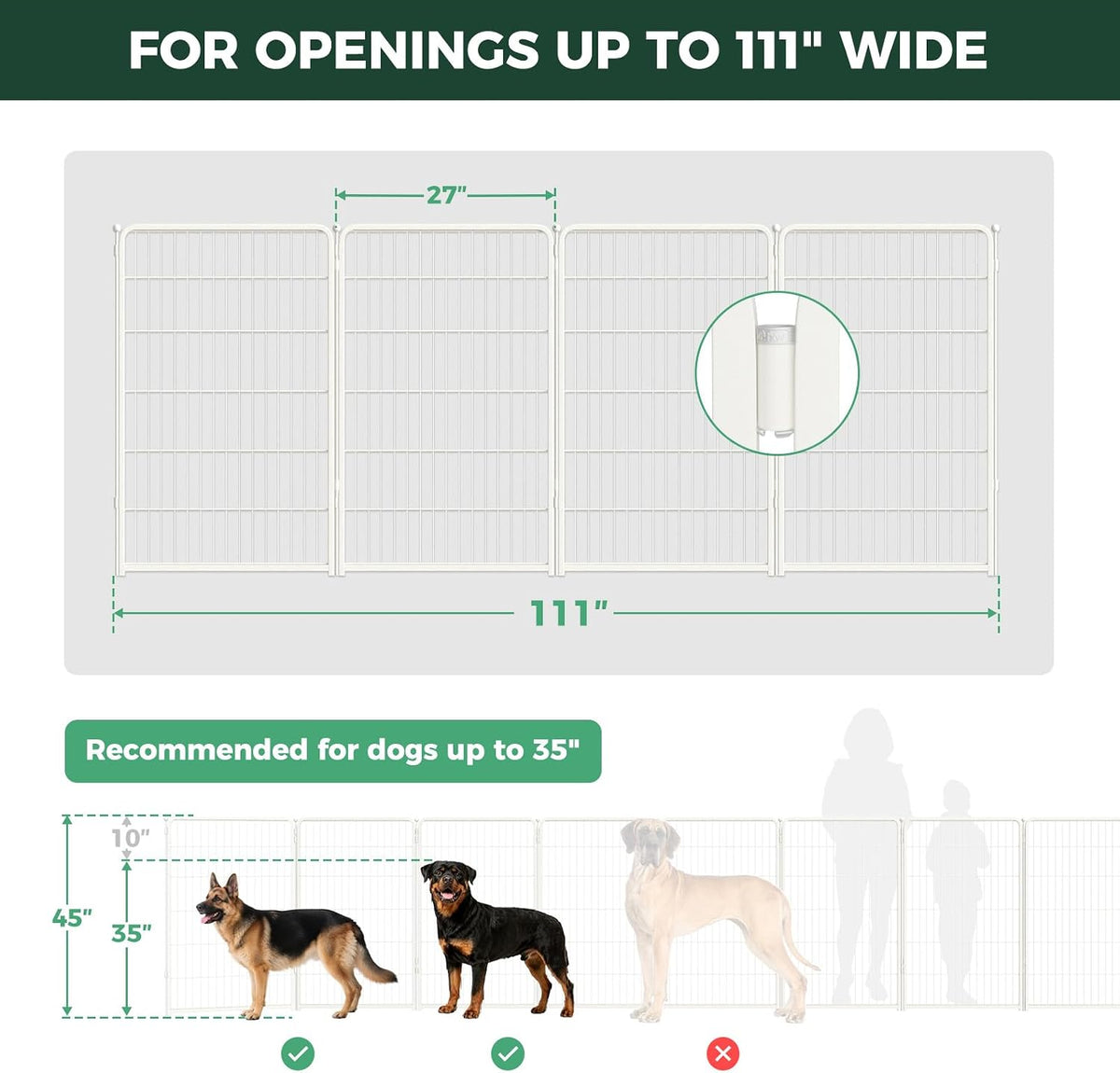 Dog Gate, Extra Wide Adjustable for Openings Up to 183", 24" H