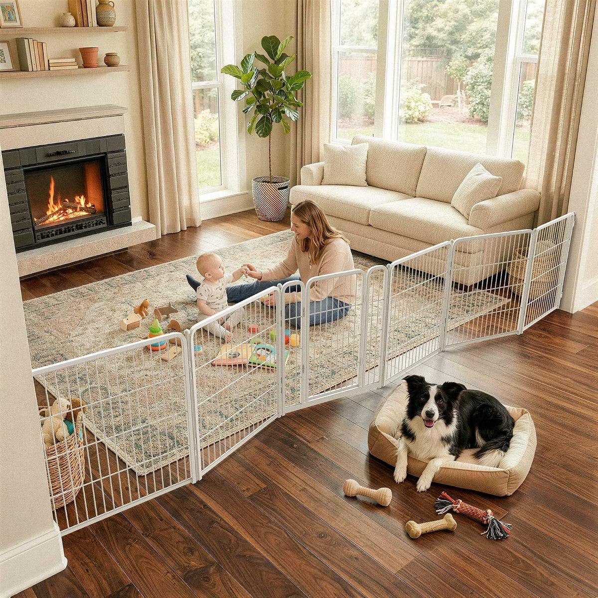 Dog Gate, Extra Wide Adjustable for Openings Up to 183", 24" H