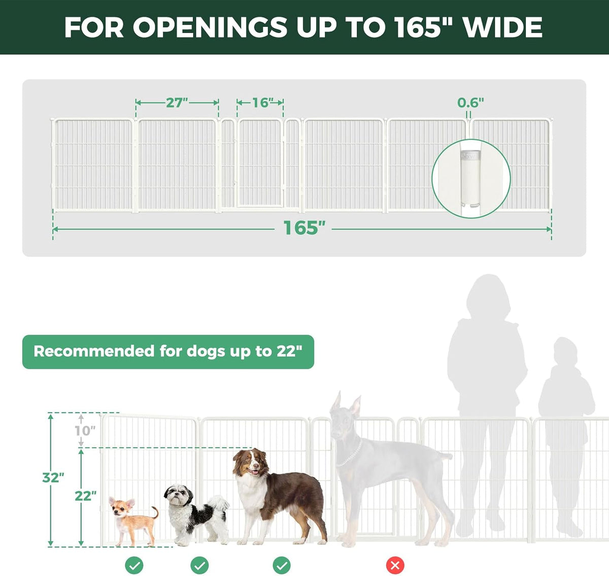 Dog Gate, Extra Wide Adjustable for Openings Up to 183", 24" H