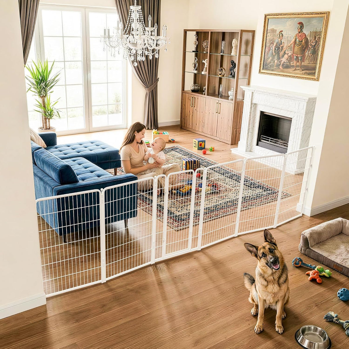 Dog Gate, Extra Wide Adjustable for Openings Up to 183", 24" H
