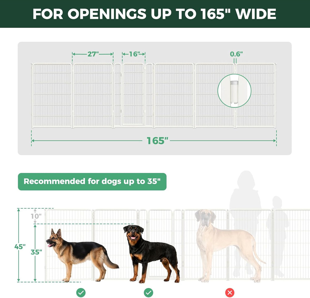 Dog Gate, Extra Wide Adjustable for Openings Up to 183", 24" H