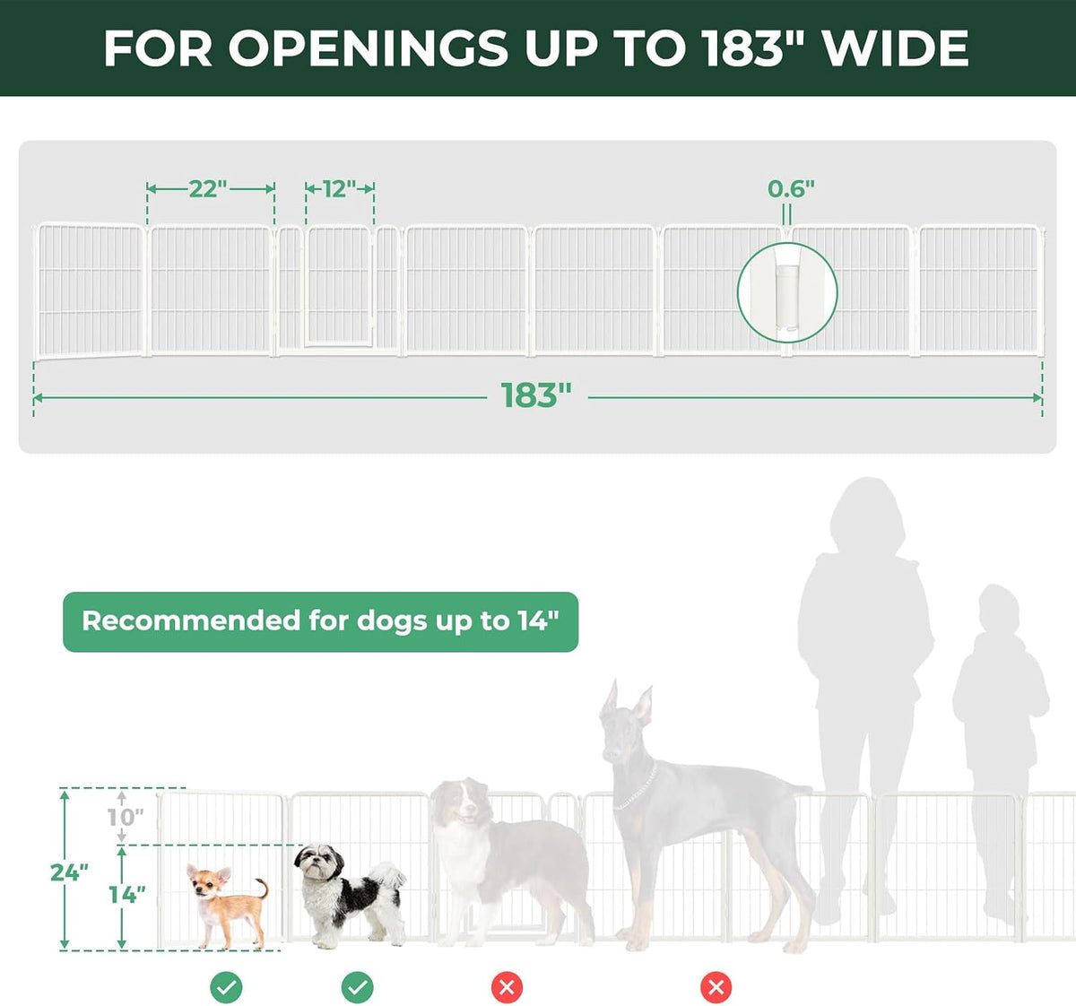 Dog Gate, Extra Wide Adjustable for Openings Up to 183", 24" H