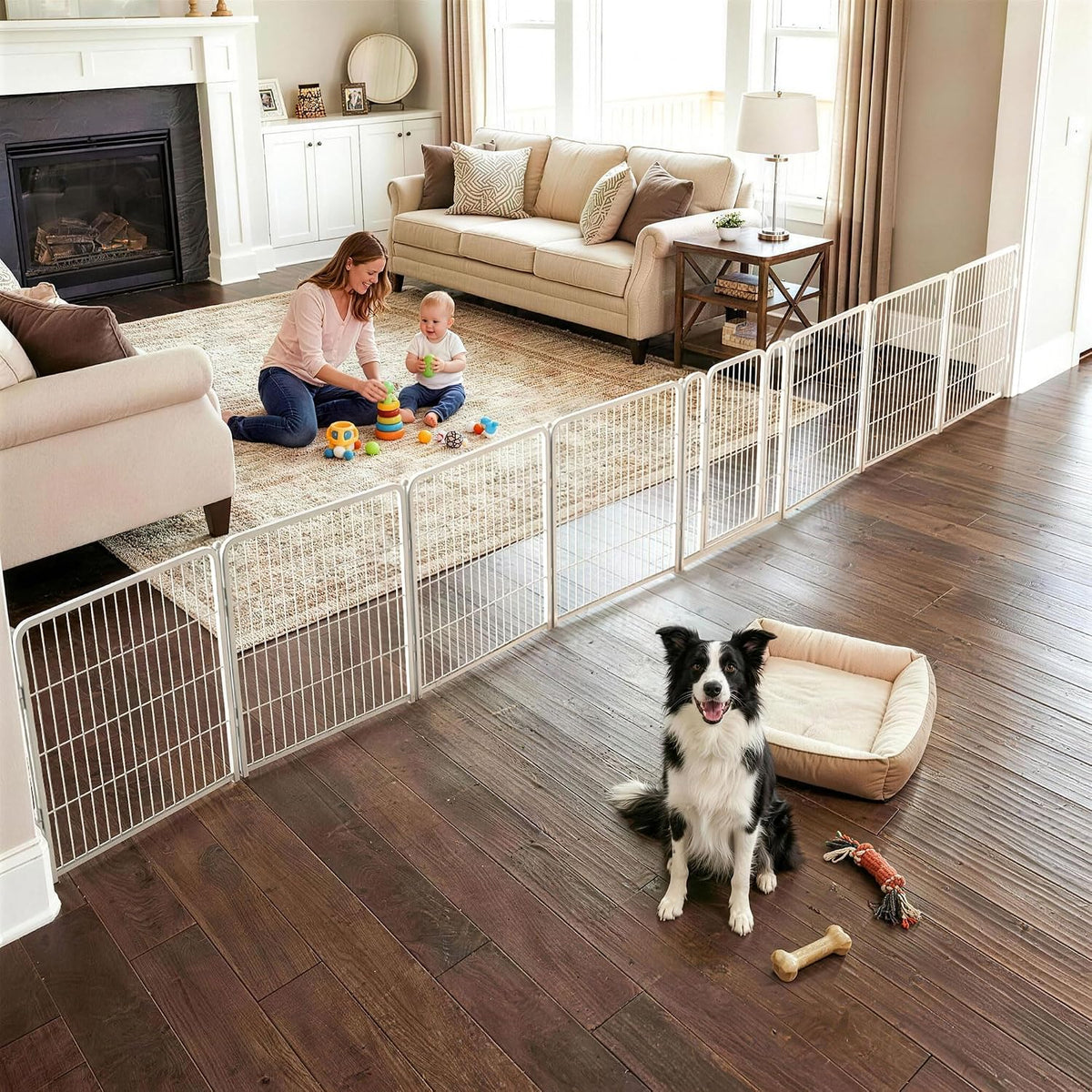 Dog Gate, Extra Wide Adjustable for Openings Up to 183", 24" H