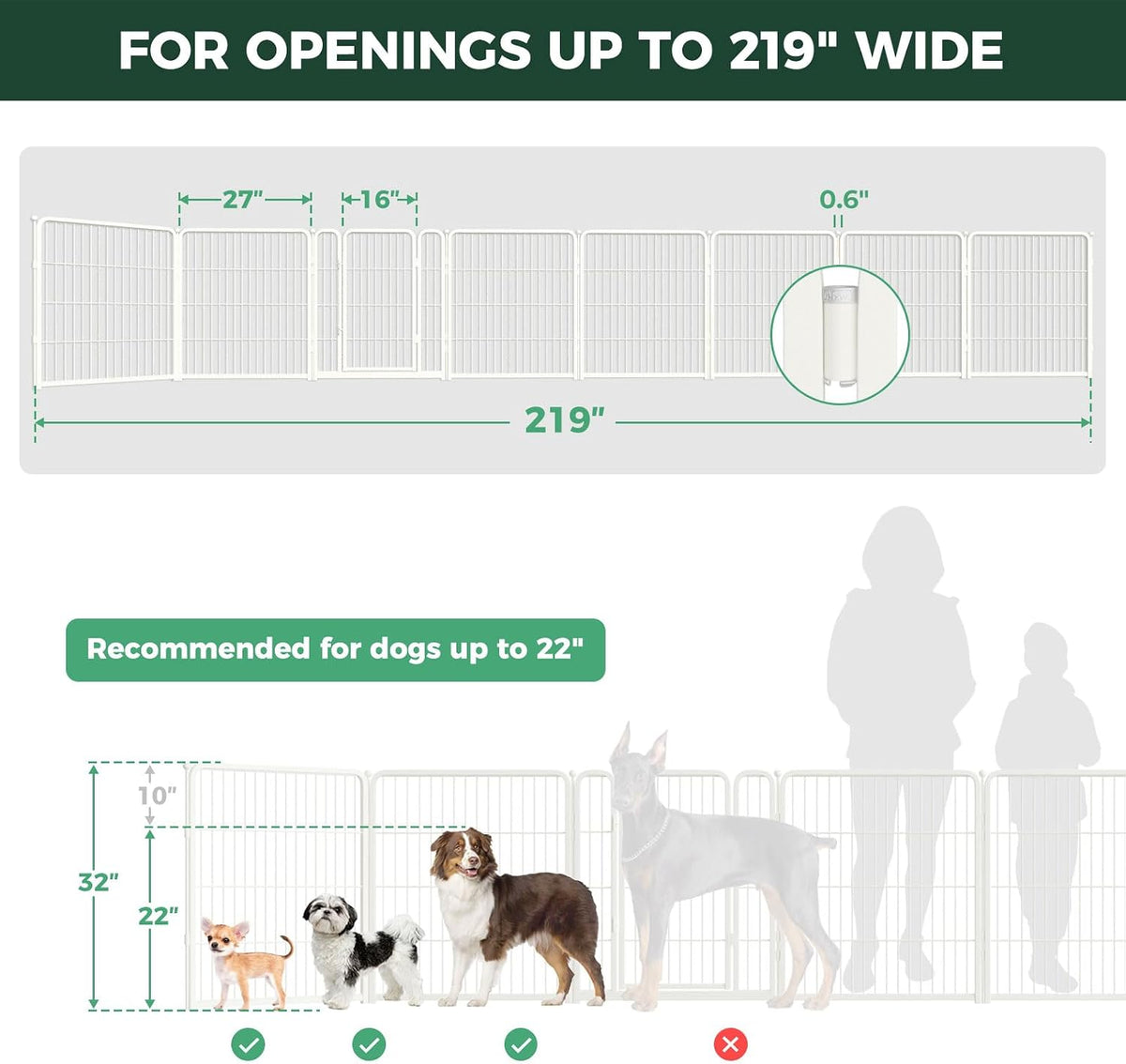 Dog Gate, Extra Wide Adjustable for Openings Up to 183", 24" H