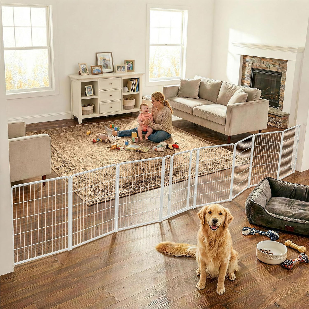 Dog Gate, Extra Wide Adjustable for Openings Up to 183", 24" H