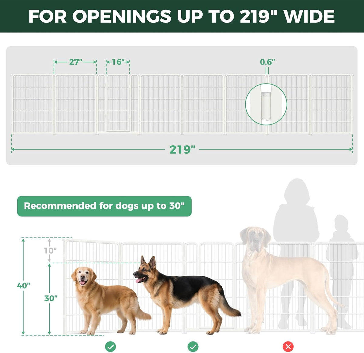 Dog Gate, Extra Wide Adjustable for Openings Up to 183", 24" H