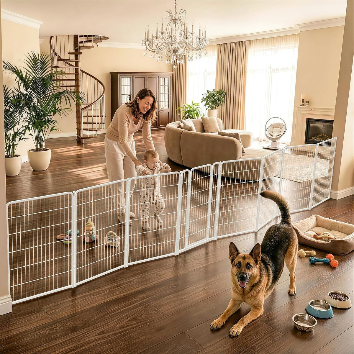 Dog Gate, Extra Wide Adjustable for Openings Up to 183", 24" H