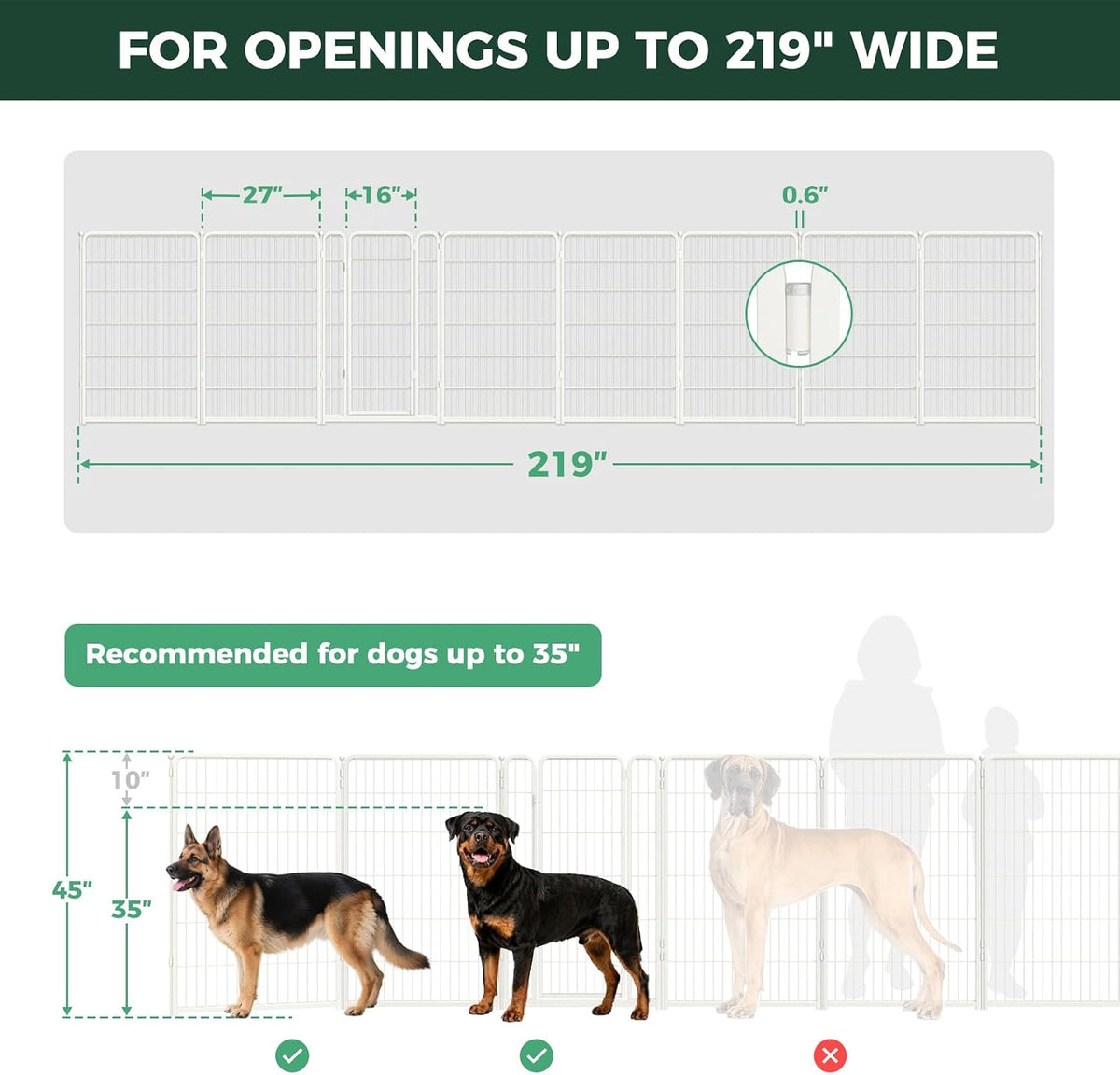 Dog Gate, Extra Wide Adjustable for Openings Up to 183", 24" H