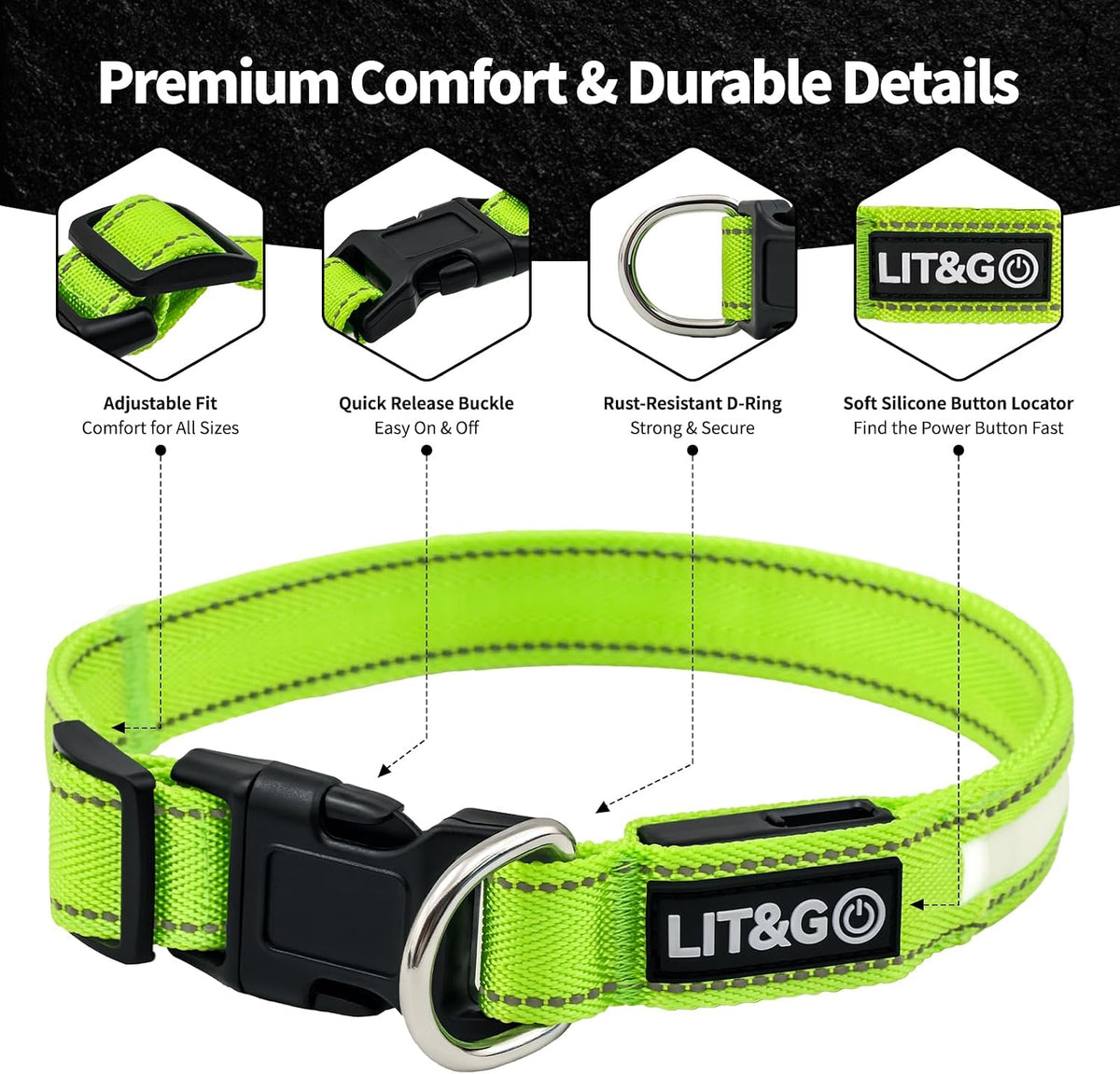 Light up Collars for Dogs at Night, 7-Color Glow, USB C Rechargeable