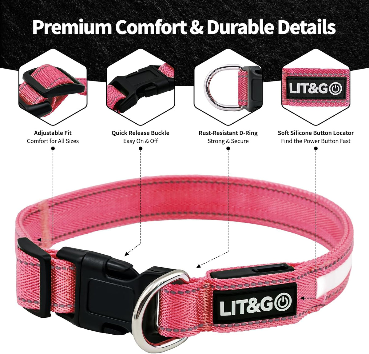 Light up Collars for Dogs at Night, 7-Color Glow, USB C Rechargeable