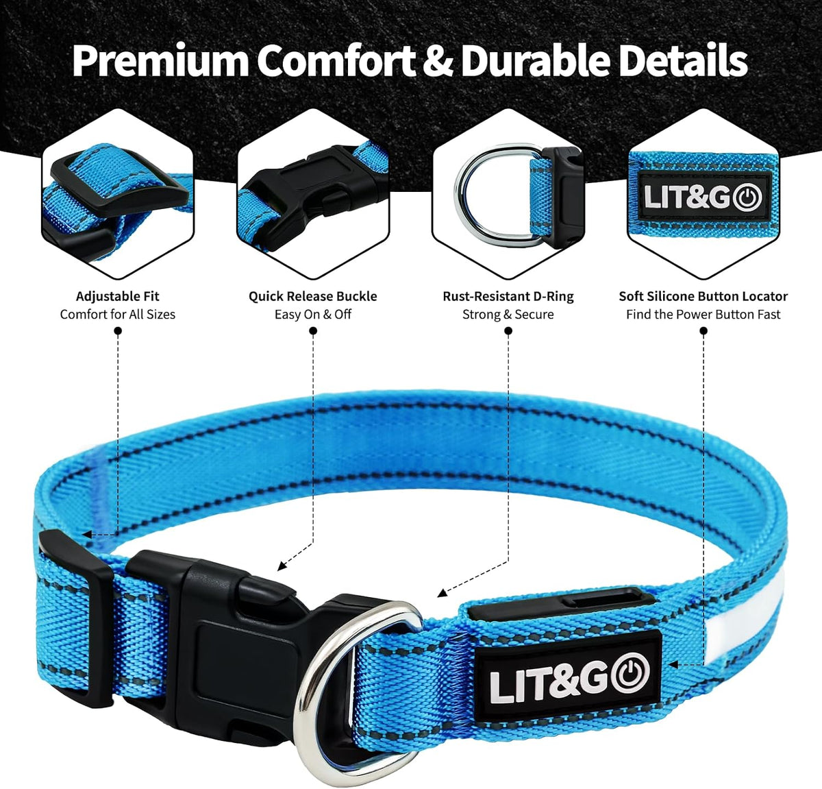 Light up Collars for Dogs at Night, 7-Color Glow, USB C Rechargeable
