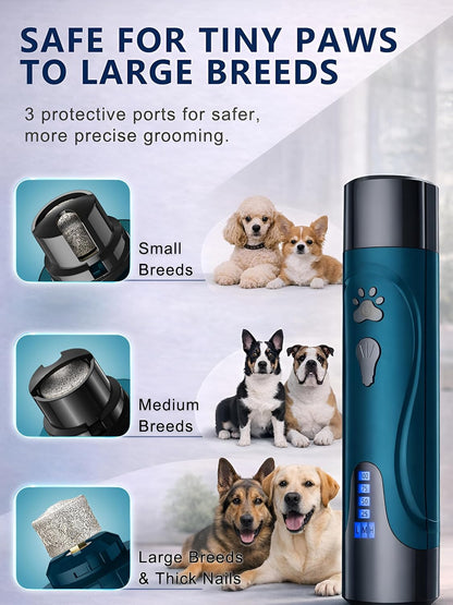 Super Quiet Dog Nail Grinder & Clippers Kit with 2 LED Lights, 3 Speeds Up to 12,000 RPM, Lower Than 30dB Electric Pet Nail Trimmer for Small Medium Large Dogs and Cats