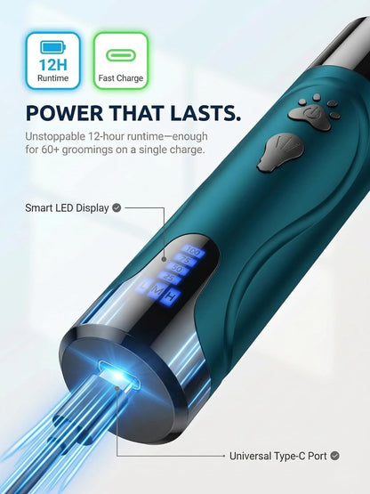 Super Quiet Dog Nail Grinder & Clippers Kit with 2 LED Lights, 3 Speeds Up to 12,000 RPM, Lower Than 30dB Electric Pet Nail Trimmer for Small Medium Large Dogs and Cats