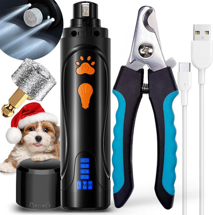 Super Quiet Dog Nail Grinder & Clippers Kit with 2 LED Lights, 3 Speeds Up to 12,000 RPM, Lower Than 30dB Electric Pet Nail Trimmer for Small Medium Large Dogs and Cats