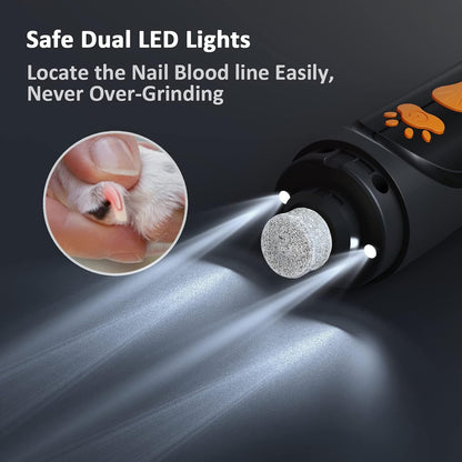 Super Quiet Dog Nail Grinder & Clippers Kit with 2 LED Lights, 3 Speeds Up to 12,000 RPM, Lower Than 30dB Electric Pet Nail Trimmer for Small Medium Large Dogs and Cats