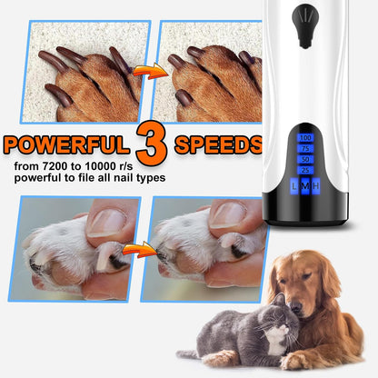 Super Quiet Dog Nail Grinder & Clippers Kit with 2 LED Lights, 3 Speeds Up to 12,000 RPM, Lower Than 30dB Electric Pet Nail Trimmer for Small Medium Large Dogs and Cats