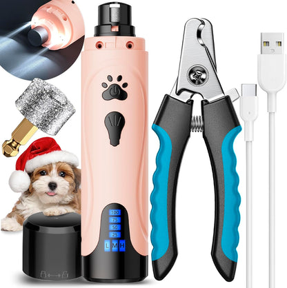 Super Quiet Dog Nail Grinder & Clippers Kit with 2 LED Lights, 3 Speeds Up to 12,000 RPM, Lower Than 30dB Electric Pet Nail Trimmer for Small Medium Large Dogs and Cats