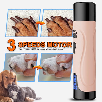 Super Quiet Dog Nail Grinder & Clippers Kit with 2 LED Lights, 3 Speeds Up to 12,000 RPM, Lower Than 30dB Electric Pet Nail Trimmer for Small Medium Large Dogs and Cats