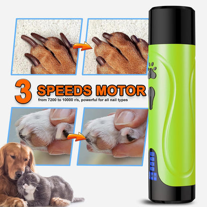 Super Quiet Dog Nail Grinder & Clippers Kit with 2 LED Lights, 3 Speeds Up to 12,000 RPM, Lower Than 30dB Electric Pet Nail Trimmer for Small Medium Large Dogs and Cats