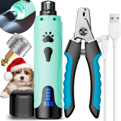 Super Quiet Dog Nail Grinder & Clippers Kit with 2 LED Lights, 3 Speeds Up to 12,000 RPM, Lower Than 30dB Electric Pet Nail Trimmer for Small Medium Large Dogs and Cats