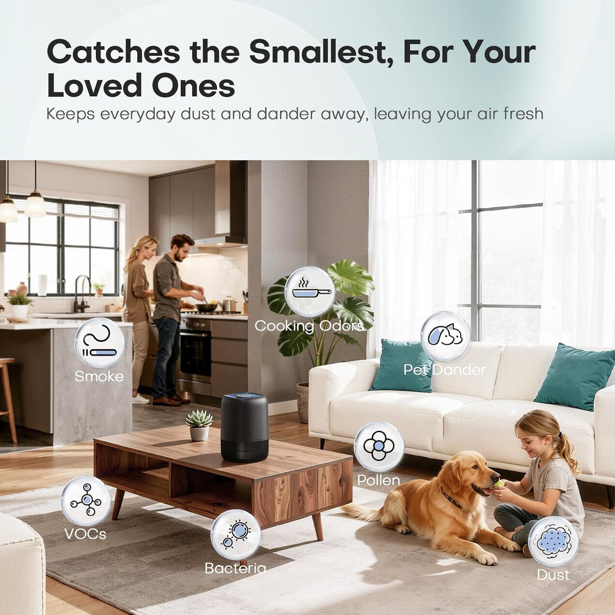 Air Purifiers for Home, High Efficiency Filter Up to 1076 Ft², White