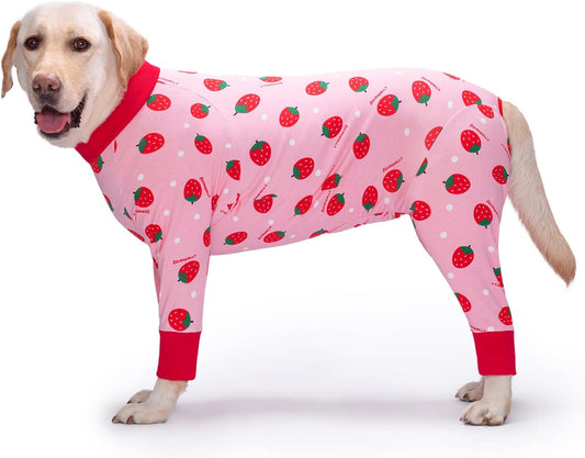 Dog Recovery Suit After Surgery Female Male, Medium Large Dog Neuter Shirt Cone Alternatives Prevent Licking Surgical Onesies (Strawberry, 3XL)