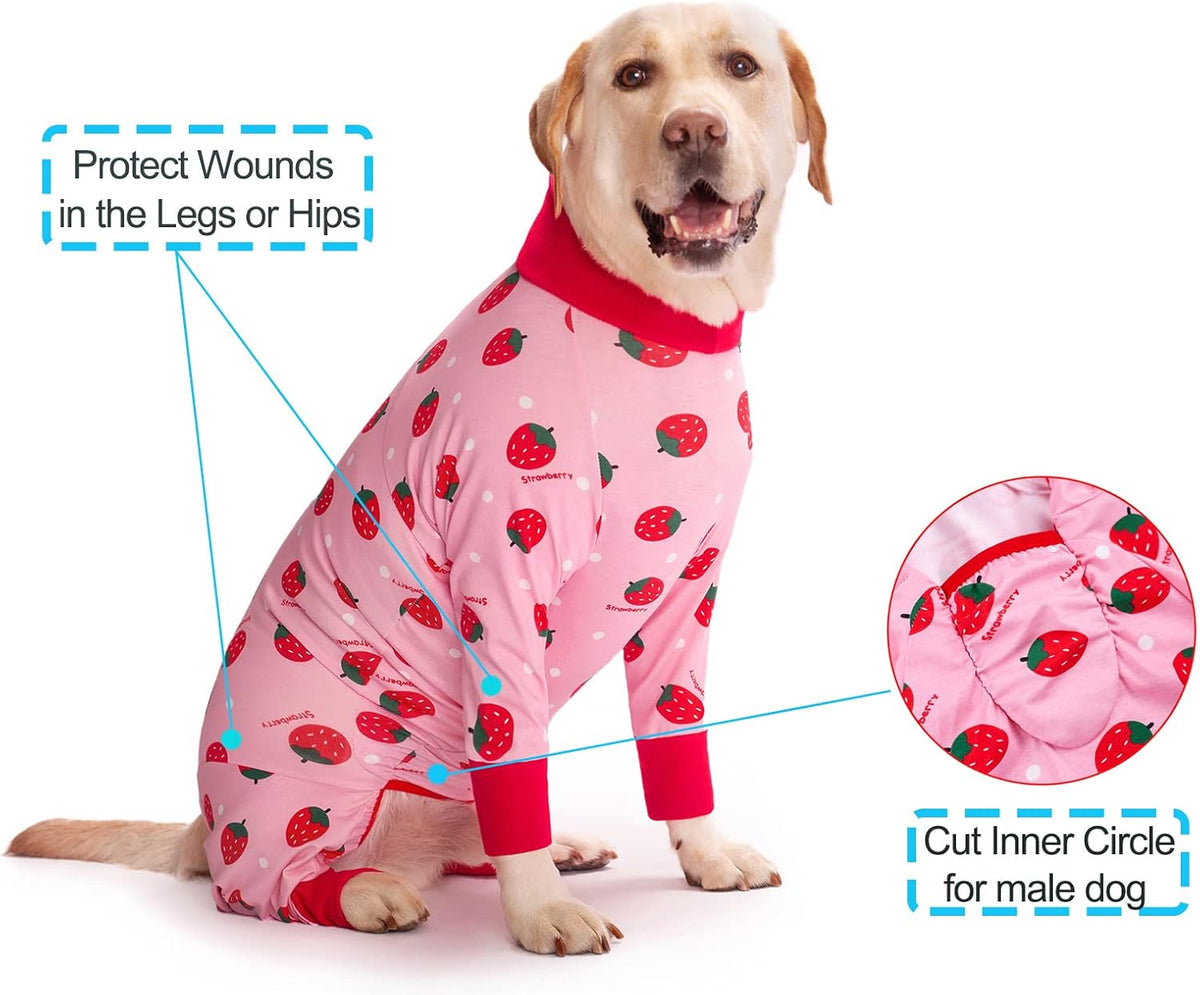 Dog Recovery Suit After Surgery Female Male, Medium Large Dog Neuter Shirt Cone Alternatives Prevent Licking Surgical Onesies (Strawberry, 3XL)