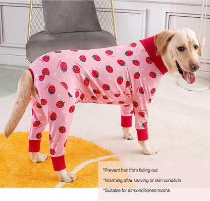 Dog Recovery Suit After Surgery Female Male, Medium Large Dog Neuter Shirt Cone Alternatives Prevent Licking Surgical Onesies (Strawberry, 3XL)