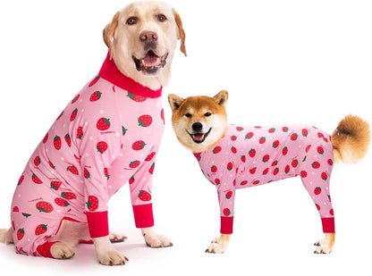 Dog Recovery Suit After Surgery Female Male, Medium Large Dog Neuter Shirt Cone Alternatives Prevent Licking Surgical Onesies (Strawberry, 3XL)