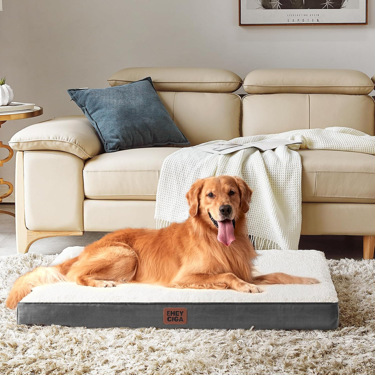 Orthopedic Dog Bed Large with Removable Washable Cover, 41IN Grey | Egg Crate Foam Support, Durable Oxford fabric, Non-Slip Bottom, Machine Washable, Soft Waterproof Plush Pet Bed Mat For Crate