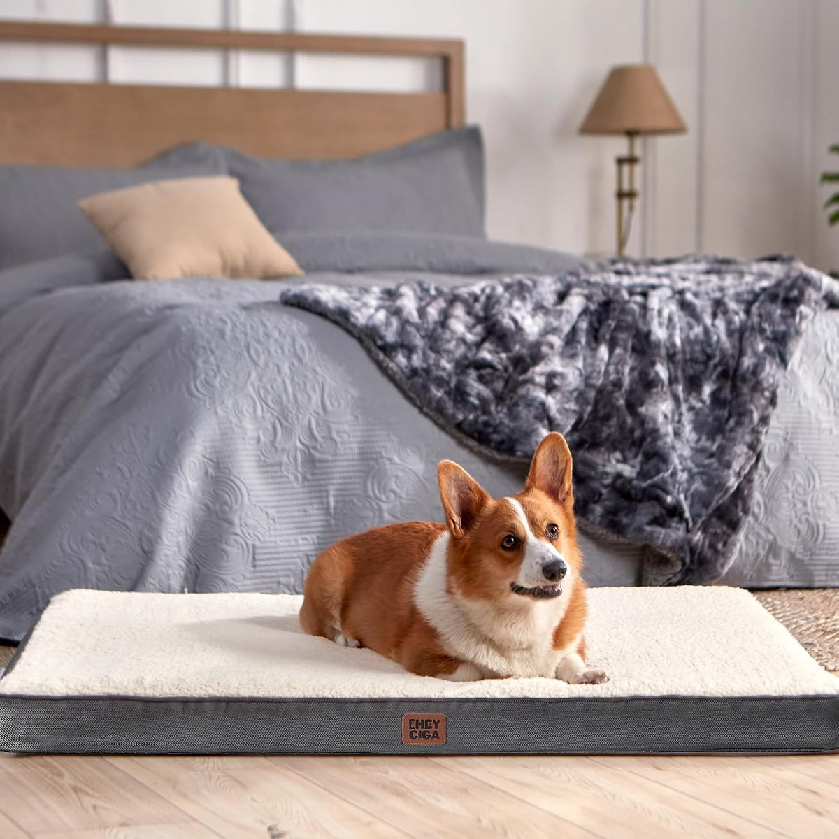 Orthopedic Dog Bed Large with Removable Washable Cover, 41IN Grey | Egg Crate Foam Support, Durable Oxford fabric, Non-Slip Bottom, Machine Washable, Soft Waterproof Plush Pet Bed Mat For Crate