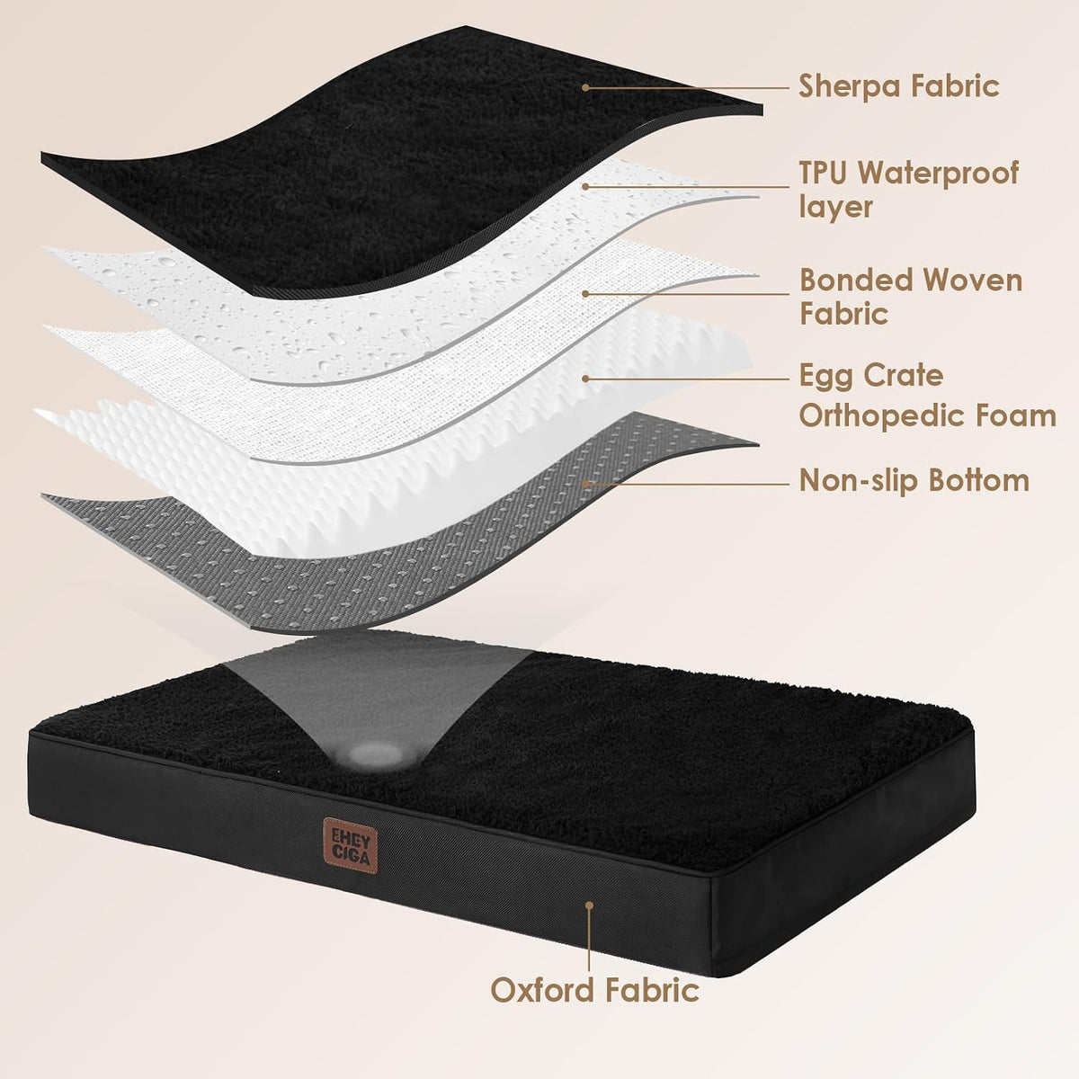 Orthopedic Dog Bed Large with Removable Washable Cover, 41IN Grey | Egg Crate Foam Support, Durable Oxford fabric, Non-Slip Bottom, Machine Washable, Soft Waterproof Plush Pet Bed Mat For Crate