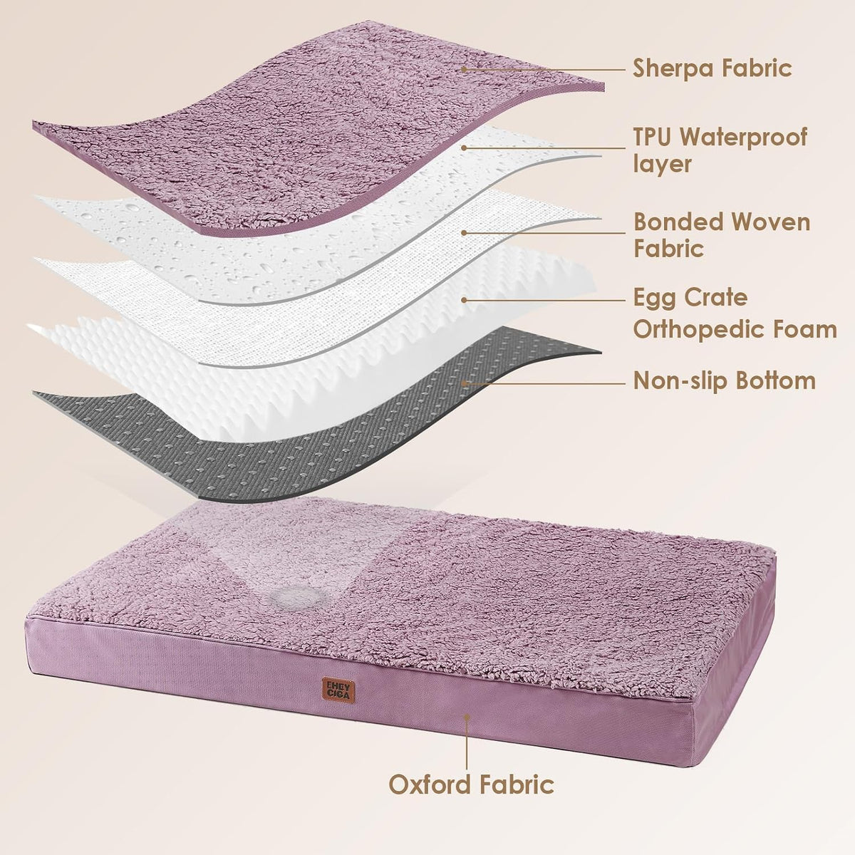 Orthopedic Dog Bed Large with Removable Washable Cover, 41IN Grey | Egg Crate Foam Support, Durable Oxford fabric, Non-Slip Bottom, Machine Washable, Soft Waterproof Plush Pet Bed Mat For Crate