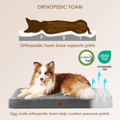 Orthopedic Dog Bed Large with Removable Washable Cover, 41IN Grey | Egg Crate Foam Support, Durable Oxford fabric, Non-Slip Bottom, Machine Washable, Soft Waterproof Plush Pet Bed Mat For Crate