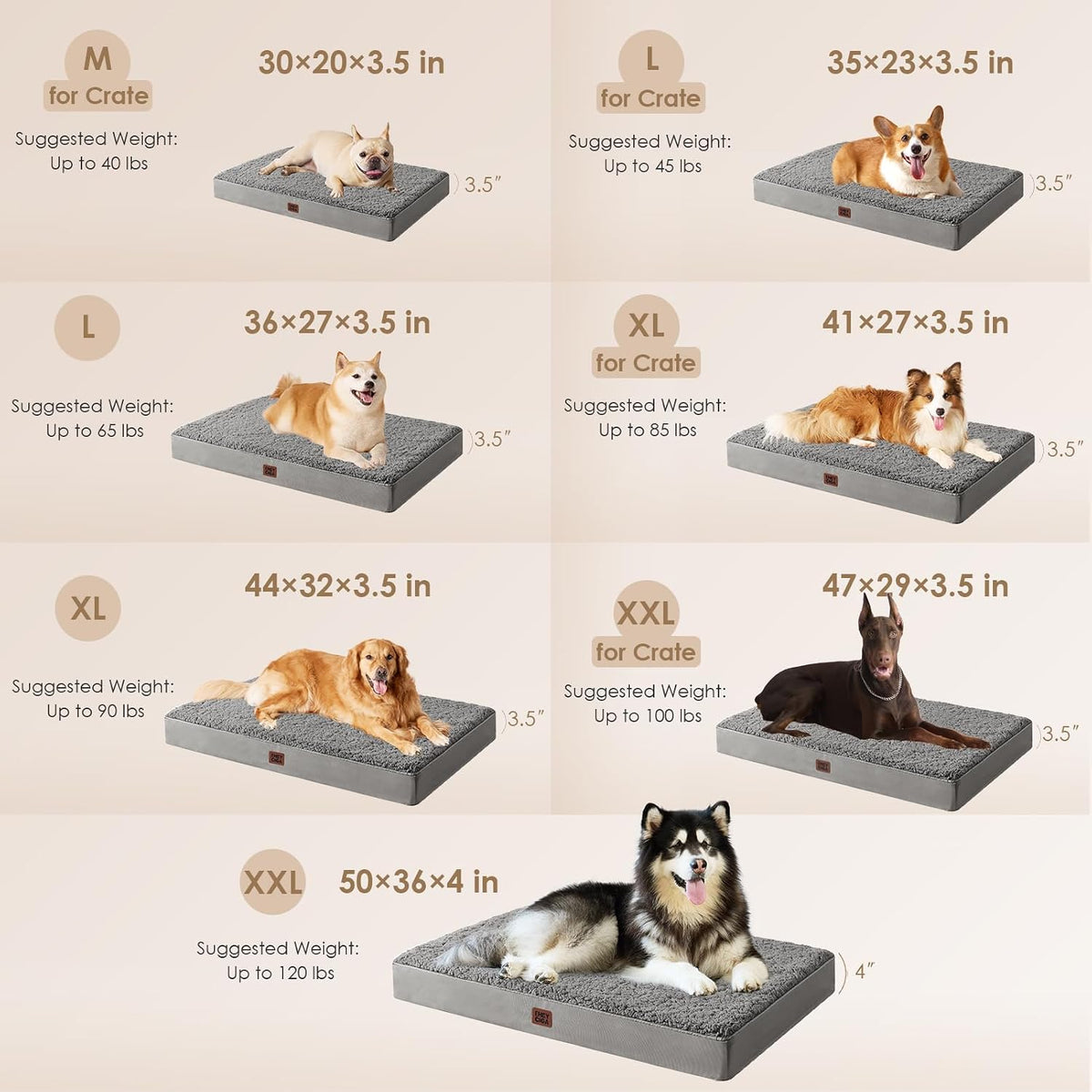 Orthopedic Dog Bed Large with Removable Washable Cover, 41IN Grey | Egg Crate Foam Support, Durable Oxford fabric, Non-Slip Bottom, Machine Washable, Soft Waterproof Plush Pet Bed Mat For Crate