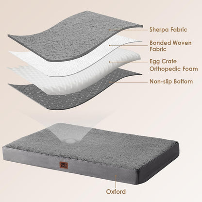 Orthopedic Dog Bed Large with Removable Washable Cover, 41IN Grey | Egg Crate Foam Support, Durable Oxford fabric, Non-Slip Bottom, Machine Washable, Soft Waterproof Plush Pet Bed Mat For Crate