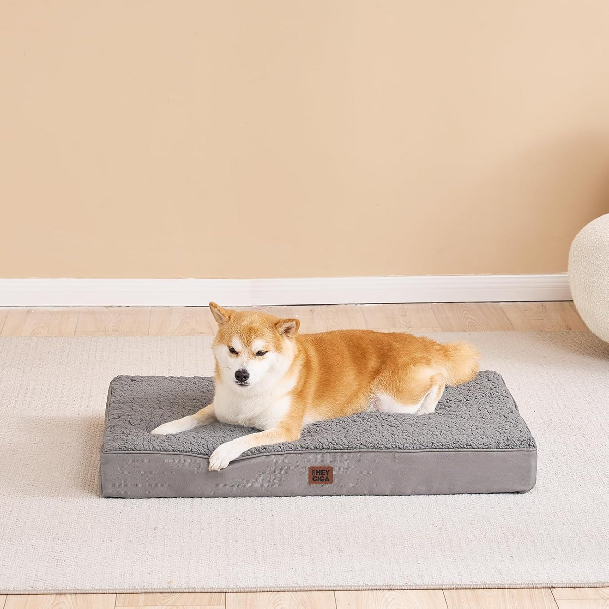 Orthopedic Dog Bed Large with Removable Washable Cover, 41IN Grey | Egg Crate Foam Support, Durable Oxford fabric, Non-Slip Bottom, Machine Washable, Soft Waterproof Plush Pet Bed Mat For Crate