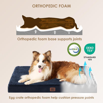 Orthopedic Dog Bed Large with Removable Washable Cover, 41IN Grey | Egg Crate Foam Support, Durable Oxford fabric, Non-Slip Bottom, Machine Washable, Soft Waterproof Plush Pet Bed Mat For Crate
