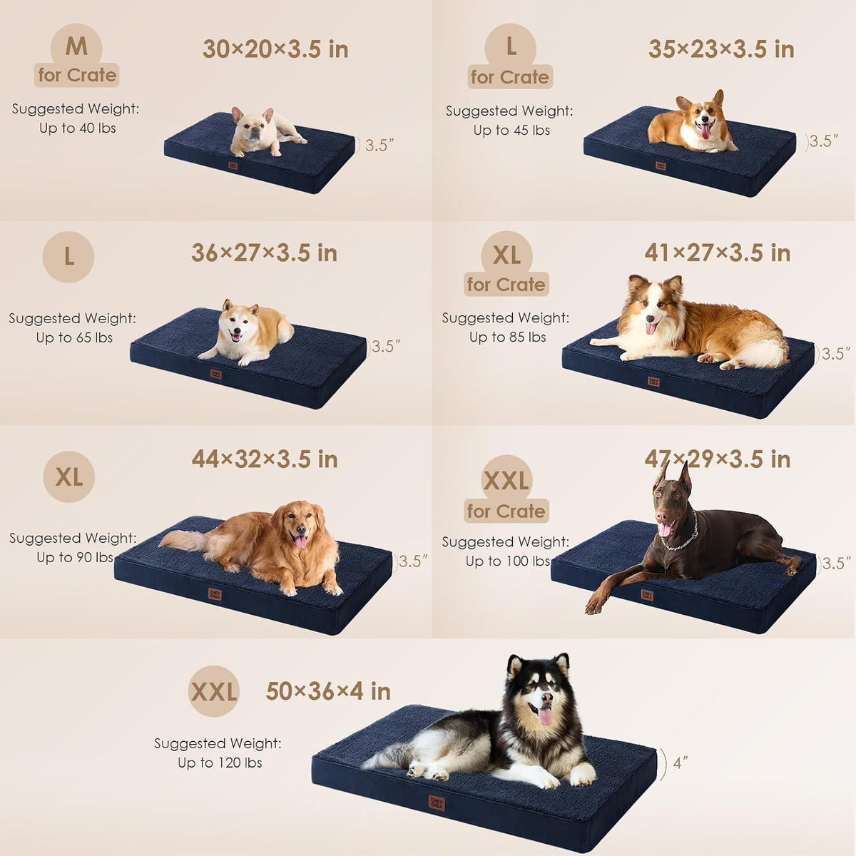 Orthopedic Dog Bed Large with Removable Washable Cover, 41IN Grey | Egg Crate Foam Support, Durable Oxford fabric, Non-Slip Bottom, Machine Washable, Soft Waterproof Plush Pet Bed Mat For Crate