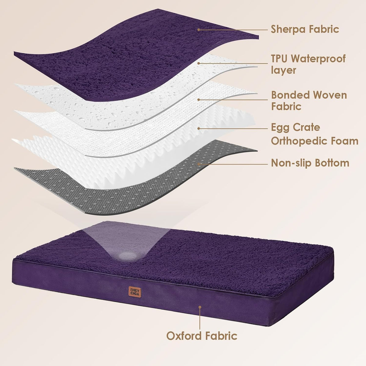 Orthopedic Dog Bed Large with Removable Washable Cover, 41IN Grey | Egg Crate Foam Support, Durable Oxford fabric, Non-Slip Bottom, Machine Washable, Soft Waterproof Plush Pet Bed Mat For Crate