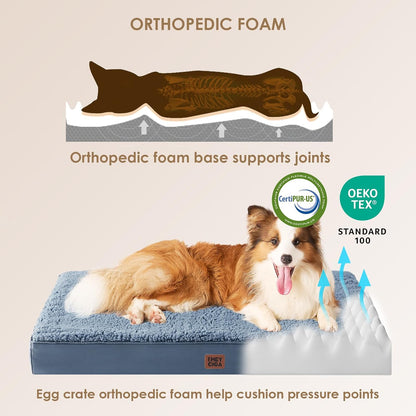 Orthopedic Dog Bed Large with Removable Washable Cover, 41IN Grey | Egg Crate Foam Support, Durable Oxford fabric, Non-Slip Bottom, Machine Washable, Soft Waterproof Plush Pet Bed Mat For Crate