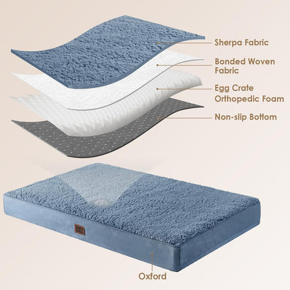 Orthopedic Dog Bed Large with Removable Washable Cover, 41IN Grey | Egg Crate Foam Support, Durable Oxford fabric, Non-Slip Bottom, Machine Washable, Soft Waterproof Plush Pet Bed Mat For Crate