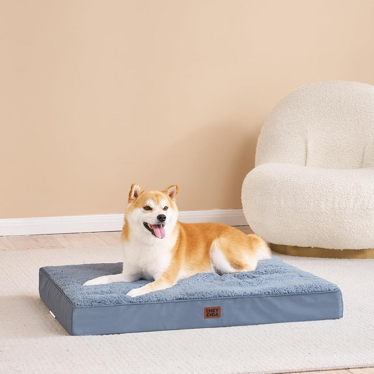 Orthopedic Dog Bed Large with Removable Washable Cover, 41IN Grey | Egg Crate Foam Support, Durable Oxford fabric, Non-Slip Bottom, Machine Washable, Soft Waterproof Plush Pet Bed Mat For Crate