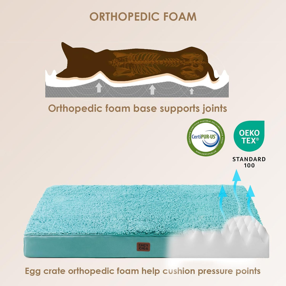 Orthopedic Dog Bed Large with Removable Washable Cover, 41IN Grey | Egg Crate Foam Support, Durable Oxford fabric, Non-Slip Bottom, Machine Washable, Soft Waterproof Plush Pet Bed Mat For Crate