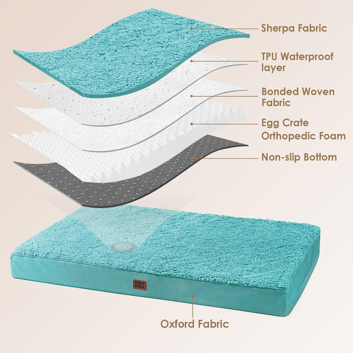 Orthopedic Dog Bed Large with Removable Washable Cover, 41IN Grey | Egg Crate Foam Support, Durable Oxford fabric, Non-Slip Bottom, Machine Washable, Soft Waterproof Plush Pet Bed Mat For Crate