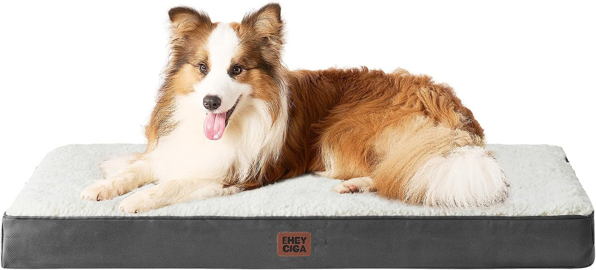 Orthopedic Dog Bed Large with Removable Washable Cover, 41IN Grey | Egg Crate Foam Support, Durable Oxford fabric, Non-Slip Bottom, Machine Washable, Soft Waterproof Plush Pet Bed Mat For Crate